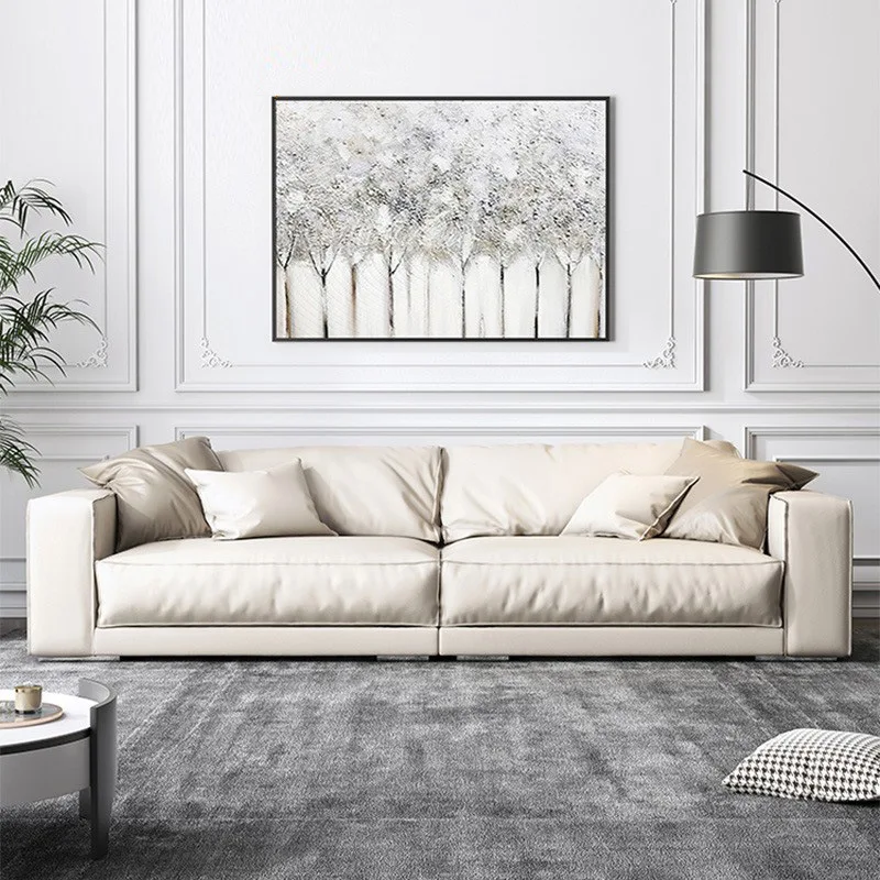 

Italian leather straight row sofa living room modern corner princess combination first layer cowhide down