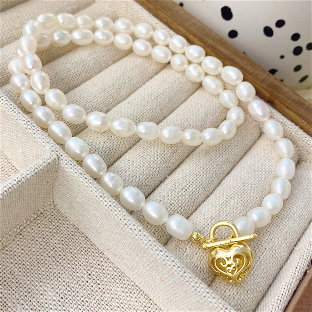 

Korean S925 Sterling Silver Collarbone Chain, Pearl Heart Pendant, Light Luxury Niche Design High-End Women's Necklace