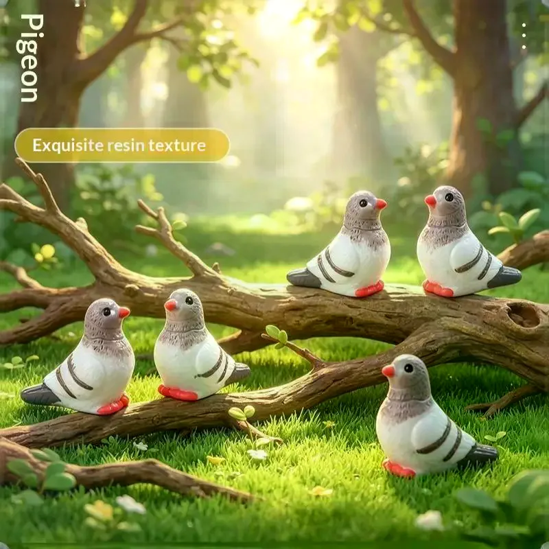 5pcs Mini Simulated Pigeon Resin Ornament Cartoon Bird Landscape Accessory for DIY Handmade Jewelry Charm and Decor DIY Craft
