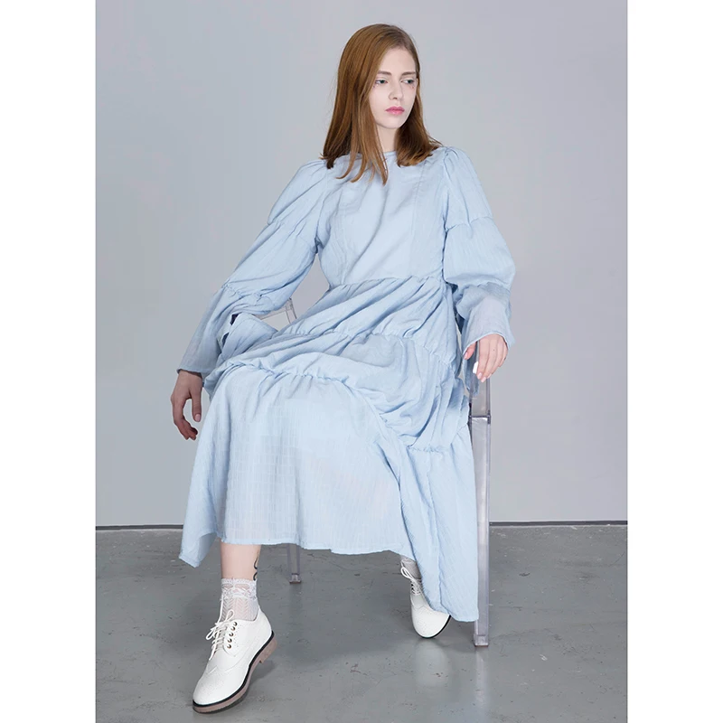 

Original Design Long Sve Hollow out Blue Moon Tooth Dr by Independent ODD PSYCHE Sweet Japanese Sle High Wai...