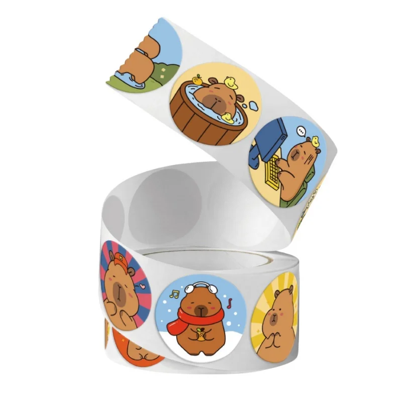 500pcs/pack Capybara Stickers Cute Water Pig Self-Adhesive Stickers Gift Packaging Bag Sealing Stickers Labels Round Tape view 3