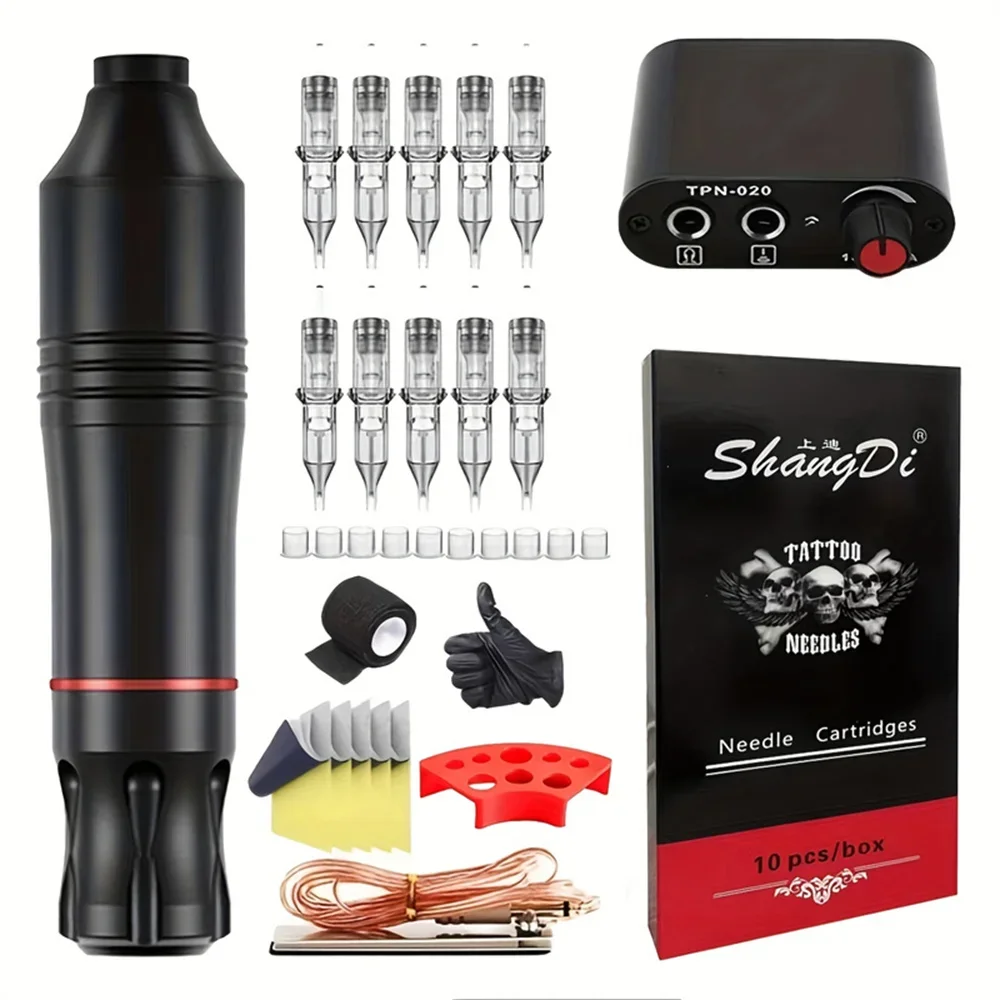 

Complete Tattoo Kit - Professional Tattoo Pen, Power Supply, Mixed Needles, Ink Caps, Transfer Paper- Tattoo Machine Kit for Beg