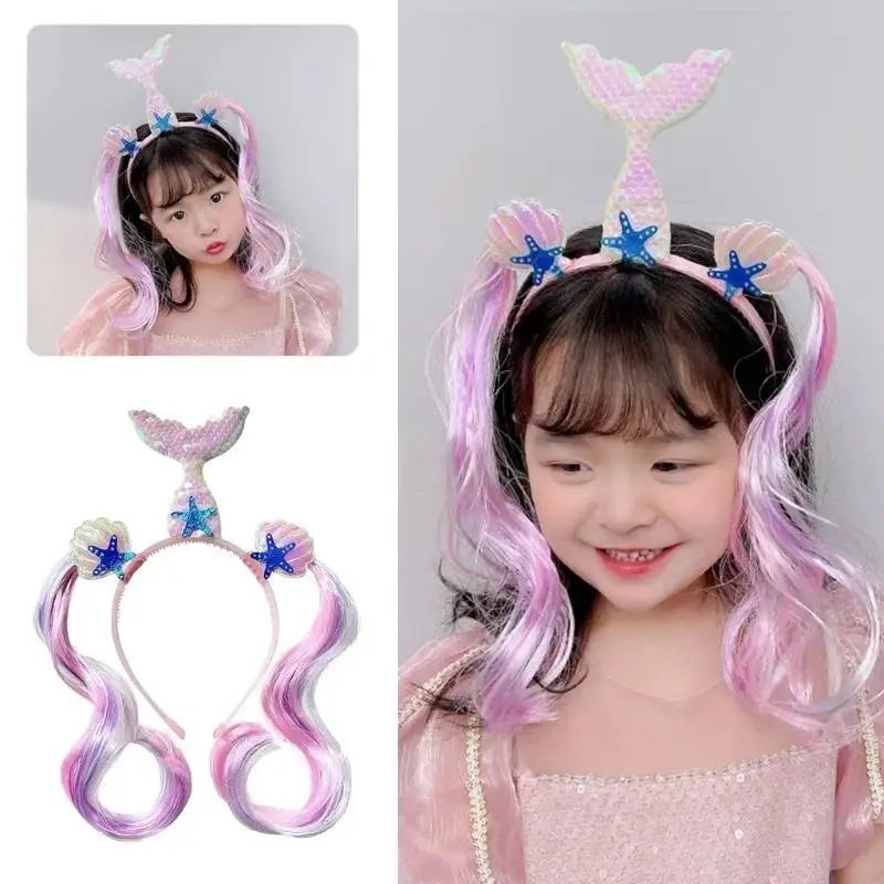 Băng đô có sừng đầy màu sắc M6CD kèm tóc giả Phụ kiện tạo kiểu tóc cho lễ kỷ niệm sinh nhật