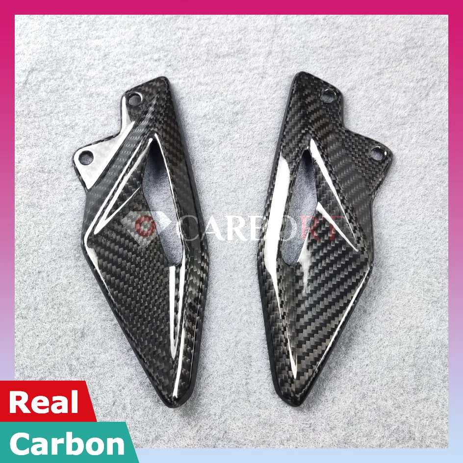 

For Triumph Street Triple 765 R RS Carbon Fiber Heel Guard Footpeg Floorboard Footrest Fairing Cowl 2020 2021 2022 Cover Panel