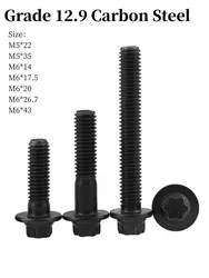 3/10/20/50 pcs Torx-Head Bolt/Screw Grade 12.9 Black Profile Flange Head M5 M6 Profile Plum Outer Hexagon Screws