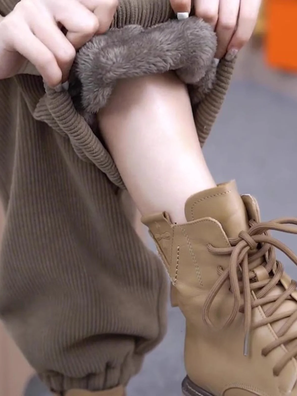 

Женские утепленные спортивные брюки из овечьего флиса с высокой талией, прямые, модные, с манжетами, длинные, для зимы