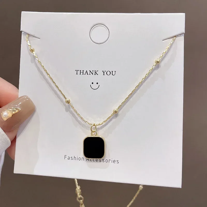 Black Geometric Pendant Necklace for Women Neck Chain Korean Square Necklace Gold Color Collar Chain Charm Jewelry Party Gift