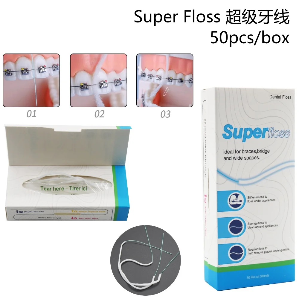 DZK 50Pcs/Box Dental Floss Threaders Tooth Flossers For Orthodontic Braces Bridge Implant Hoop Threading Braces Oral Clean