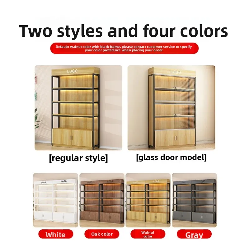 y9-Display Cabinet Steel and Wood Shelf Adjustable Display Shelf Floor-to-ceiling Simple Supermarket Multi-layer Storage Cabinet