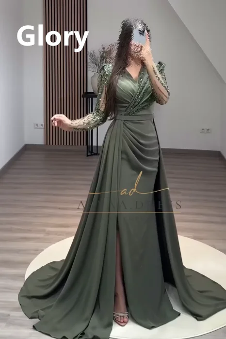 

Изысканные платья для выпускного вечера из Саудовской Аравии, роскошное вечернее платье с бисером на заказ, с длинными рукавами и блестками, праздничная одежда, вечерние платья для женщин