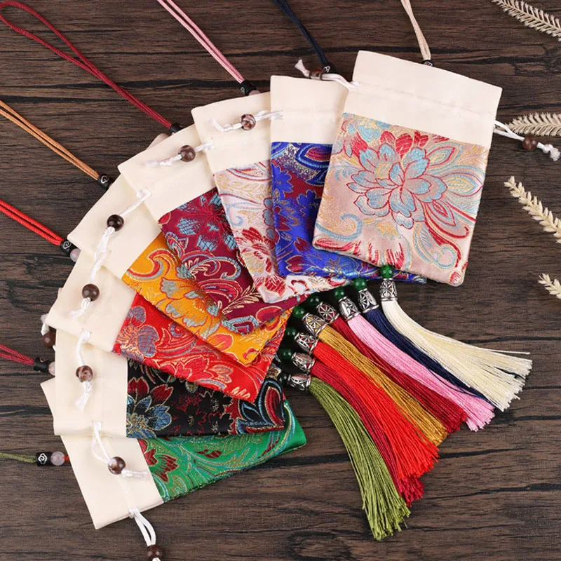 20pcs/Lot 8*12cm Chinese Ancient Sachets Empty Drawstring Gift Bags Wedding Party Jewelry Tassel Pouches Car Pendant Decoration