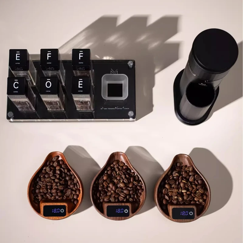 MUVNA 2.0 Espresso Scale Walnut Wood Electronic Display Coffee Bean Container Premium Coffee Tool For Home Cafe