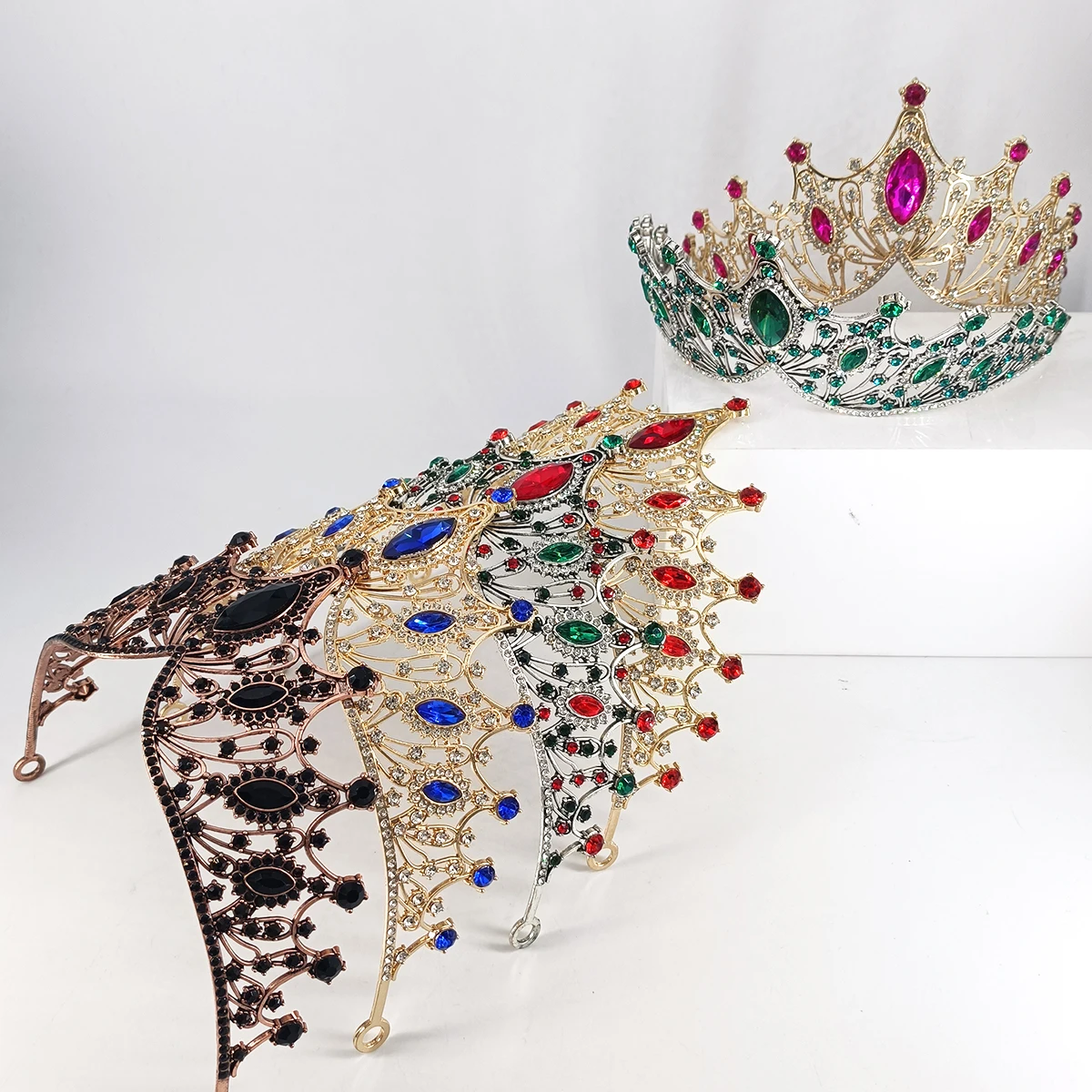 أغطية الرأس الزفاف الملونة المرأة قاعة الرقص تاج الباروك كريستال التيجان والتيجان الزفاف الزفاف إكسسوارات الشعر مجوهرات