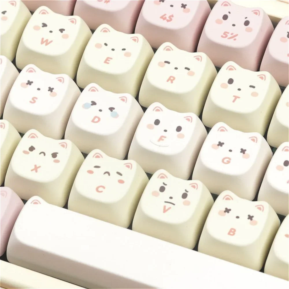 Pink Kitten 140 Keys, Keycap MAO Profile Sublimation PBT Keycap for Gateron Cherry MX Switch Mechanical Keyboard