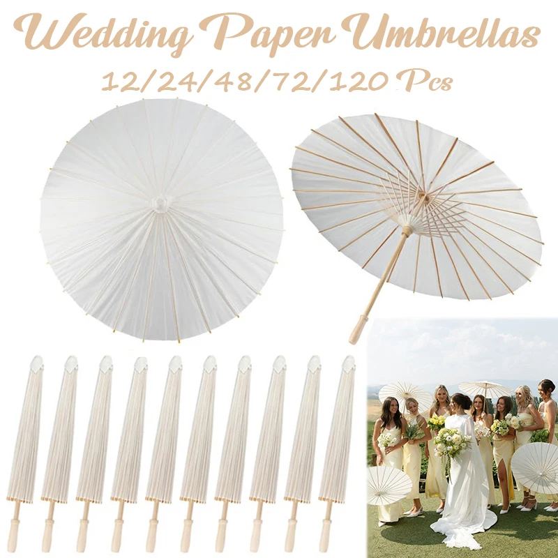 

12/24/48/72/120PCS Paper Umbrellas For Weddings 60/84cm Paper Parasols White Parasol Umbrella For Guests Photo Props