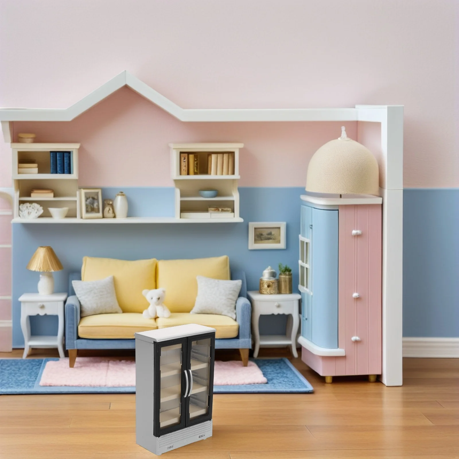 

2pcs Mini Dollhouse Miniature Refrigerator Double Door Compact Kitchen Accessories Lightweight Plastic Two Door Mini Fridge