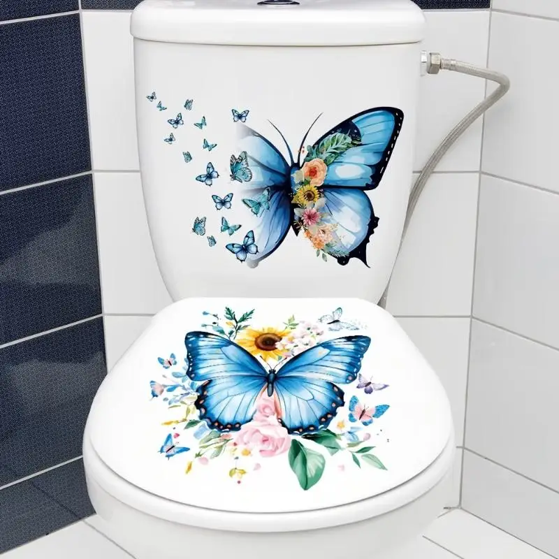 Vibrant Floral Toilet Lid Decals Waterproof Self-Adhesive Bathroom Decor Stickers Set for Home Hotel Restroom Upgrade
