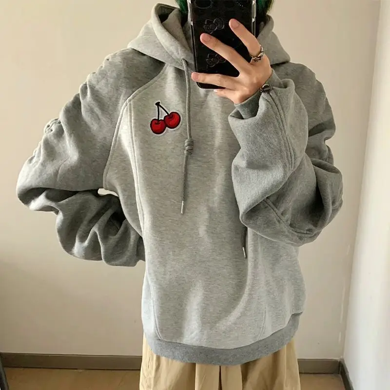 Sweat à capuche vintage gris pour femme, pull à capuche, sweat à capuche femme, streetwear Y2K, aucune impression fouet de luxe, hip hop