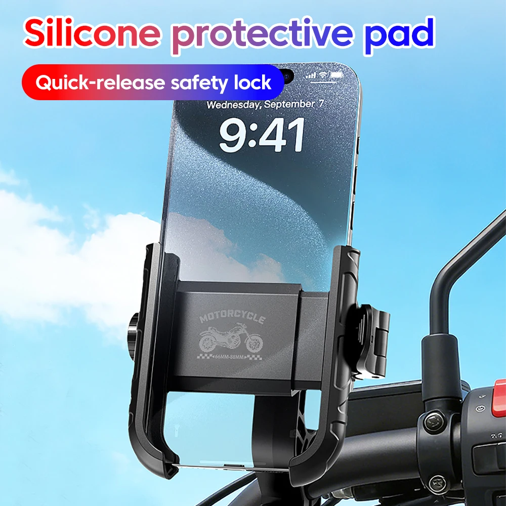 

Motorcycle Electric Bike Mobile Phone Holder Reaview Mirror/Handlebar Bicycle Riding Bracket GPS Mount Phone Stand Shockproof