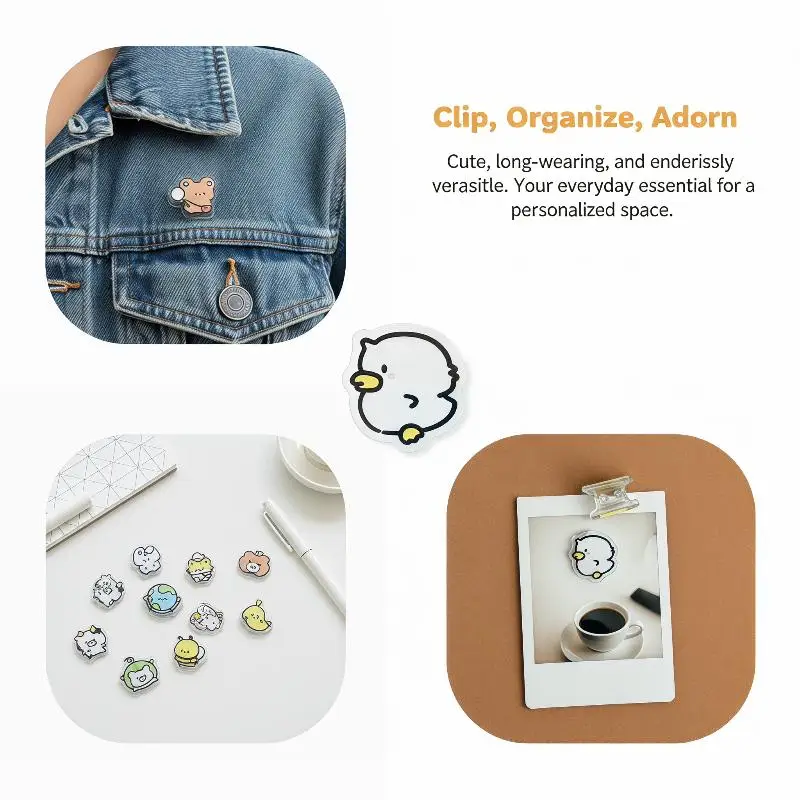 9/10 Pcs Animals Food Fruit Acrylic PP Clips Sealing Note Clips Lanner Clips Paper Clamp Office Supplies School Stationery