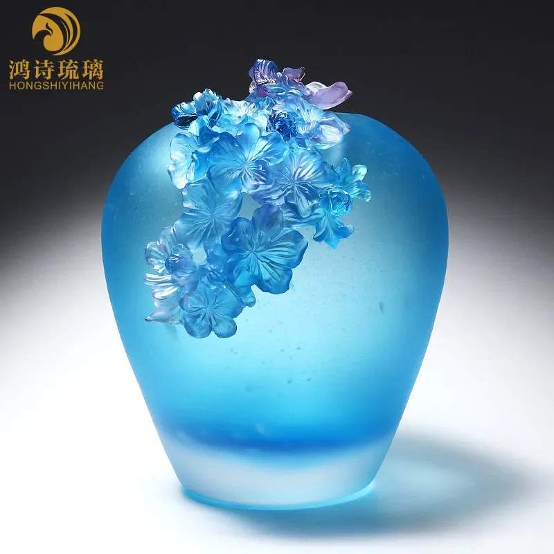 Creative glazed peach blossom vase, living room study light luxury ornament, send friends to move to a new home