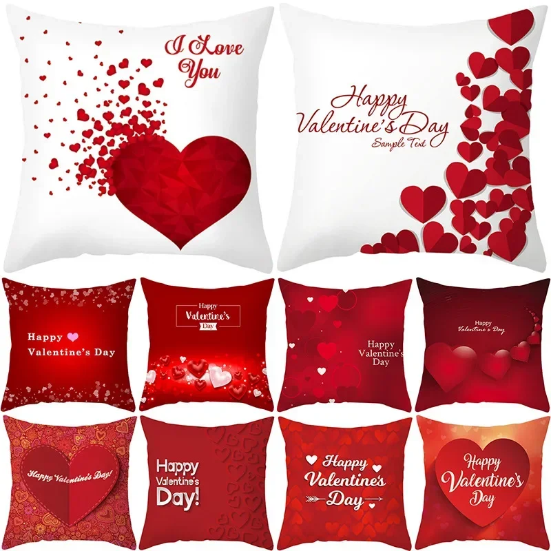 Valentine's Day Pillowcase Red Heart Printed Pillowcover Wedding Valentines Day Home Decor Mr Mrs Love Car Sofa Pillow Case