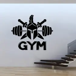 Warrior Helmet Barbell Signboard Stickers Vinyl Wall Decal Logo Spartan Gym Fitness Interior Decoration Wallpaper Murals