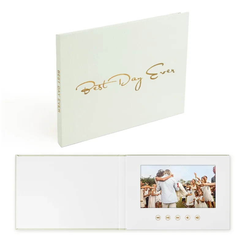 

custom 7 inch BEST DAY Video Book 4GB Memory, IPS Display, Linen Bound IPS Video Album and Rechargeable Battery