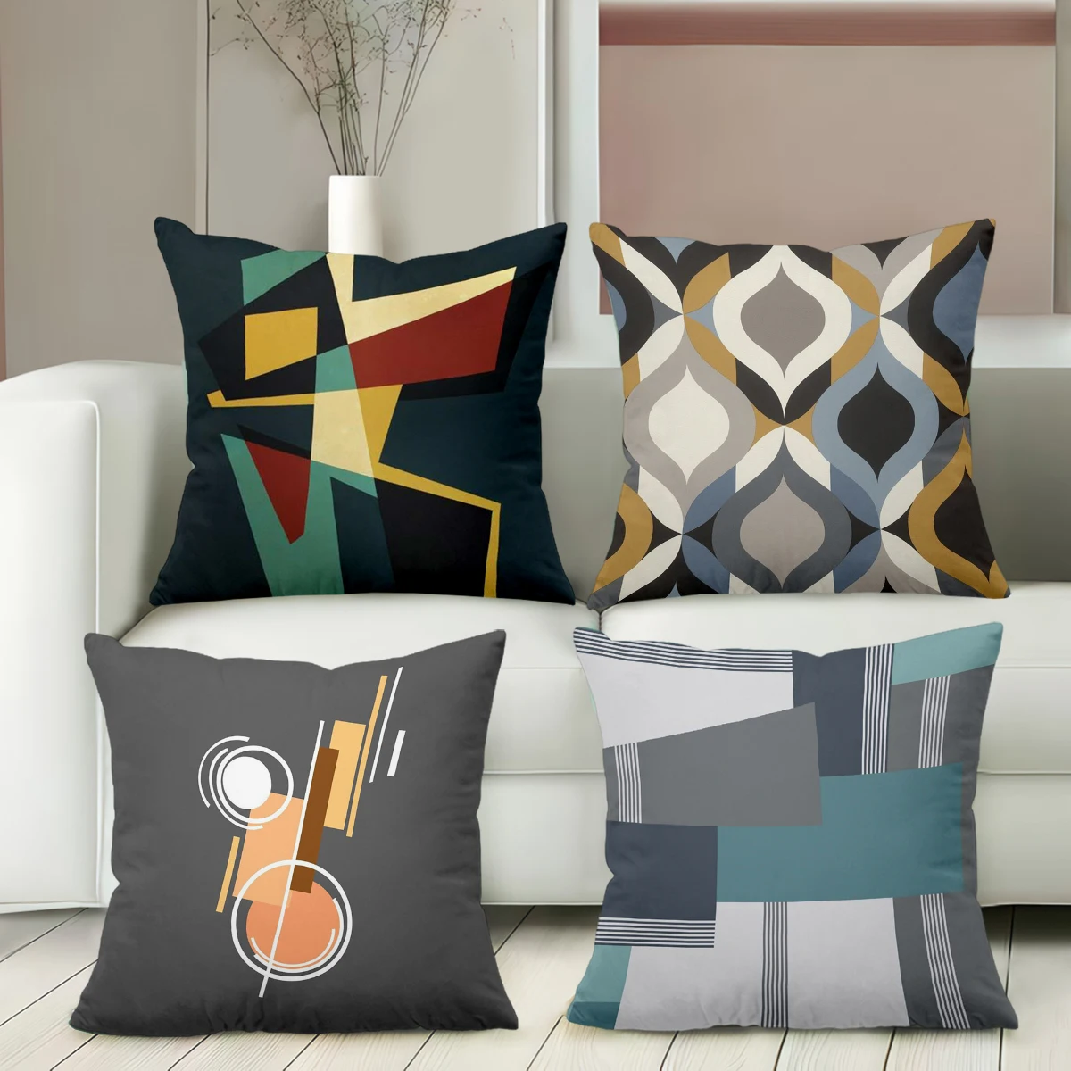 Modern Geometric Patterned Throw Pillows for Home Polyester pillowcase, sofa decorative cushion cov Headboard Pillow