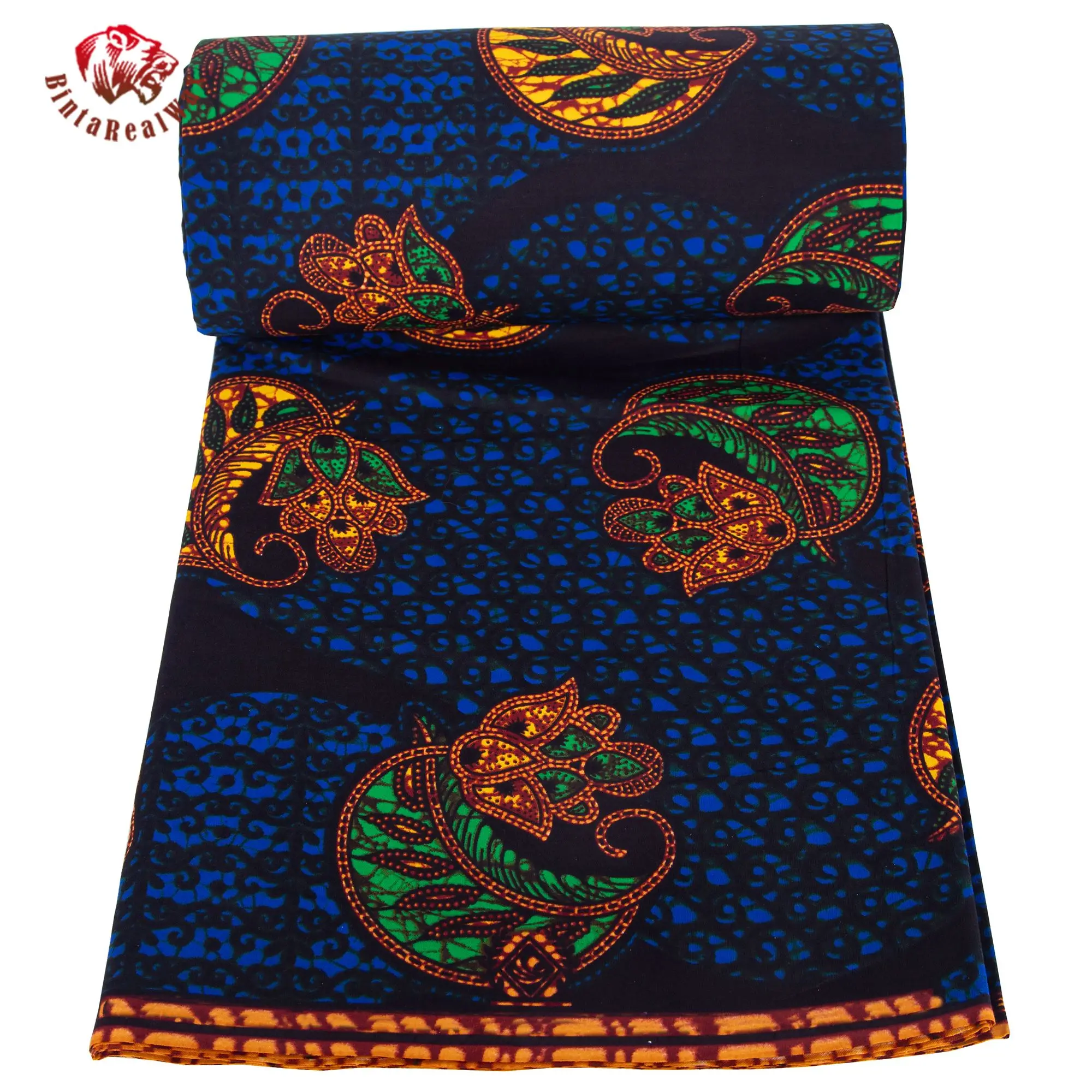 Binta Real Wax African Print Cotton Fabric Dark Blue Paisley Pattern Cloth 24FS1605 view 6