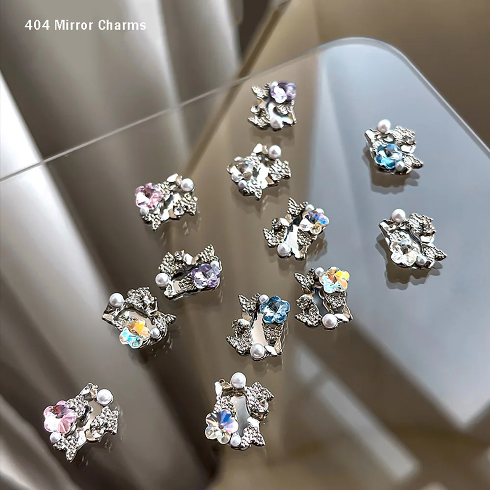 - سحر المرآة - تصميم مذهل للأظافر الحلي فراشة زهرة كريستال تزين إطار مرآة مجوهرات فضية معدنية مسمار سبيكة 404 #1