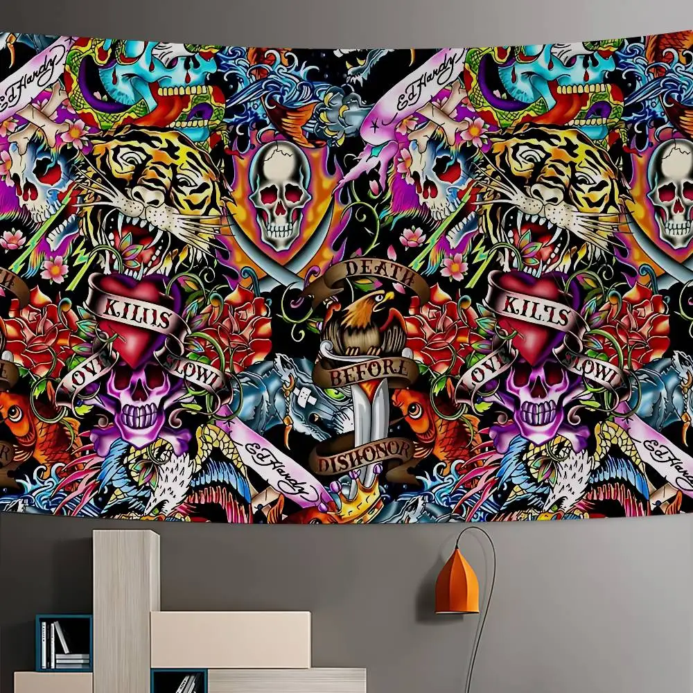 

E-Ed H-Hardy Tattoo Tiger DIY Wall Tapestry Hippie Flower Wall Carpets Dorm Decor Wall Art Decor