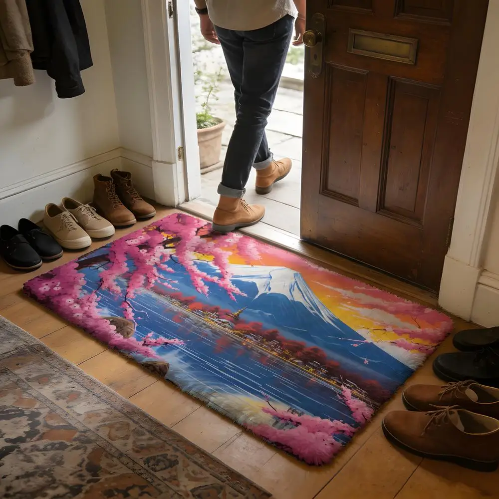 

Коврик для пола Mount Fuji, мягкий фланелевый впитывающий коврик, нескользящий коврик для дома, спальни, ванной комнаты