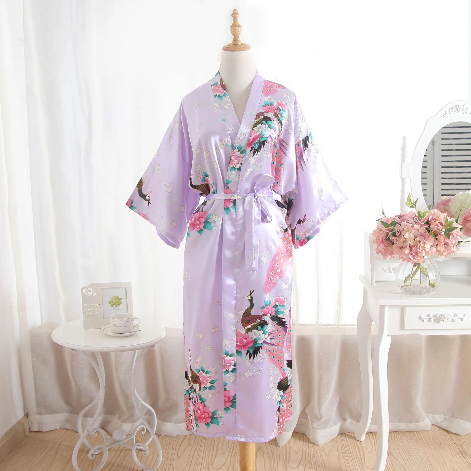 RB015 Satin Robes for Brides Wedding Robe Sleepwear Silk Pijama Casual Bathrobe Animal Rayon Long Nightgown Women Kimono XXXL