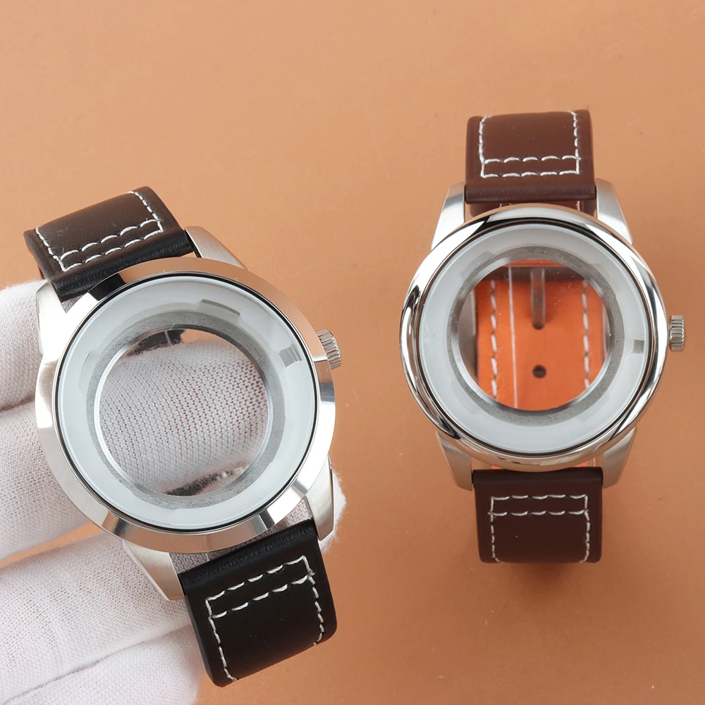 

NH35 Leather Strap 42.7MM Silver nh35 Case 100m Waterproof For Mark XX Seiko NH35 NH36 Movement Stainless Steel Men's NH35 Case