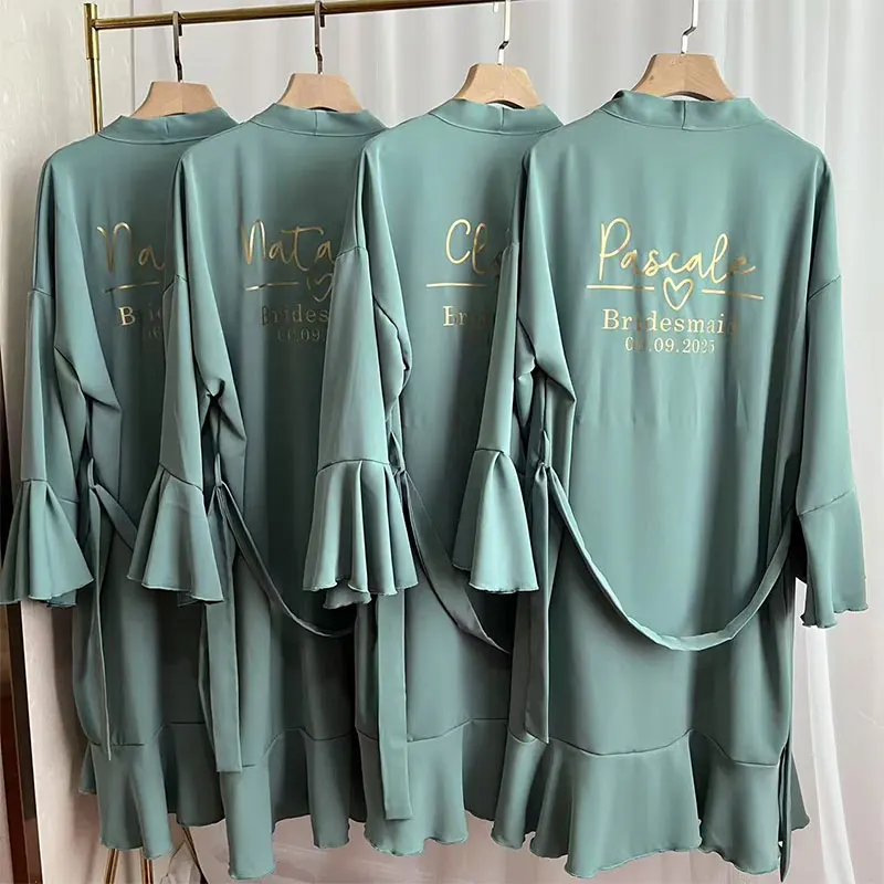 

Eucalyptus Personalized Robes Custom Flounce Ruffle Robes Bridal Soft Chiffon Robe Wedding Day Dressing Gown for Bridesmaid Robe