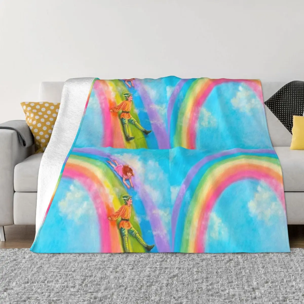 

SLIDING DOWN THE RAINBOW Throw Blanket Multi-Purpose Vintage Blanket