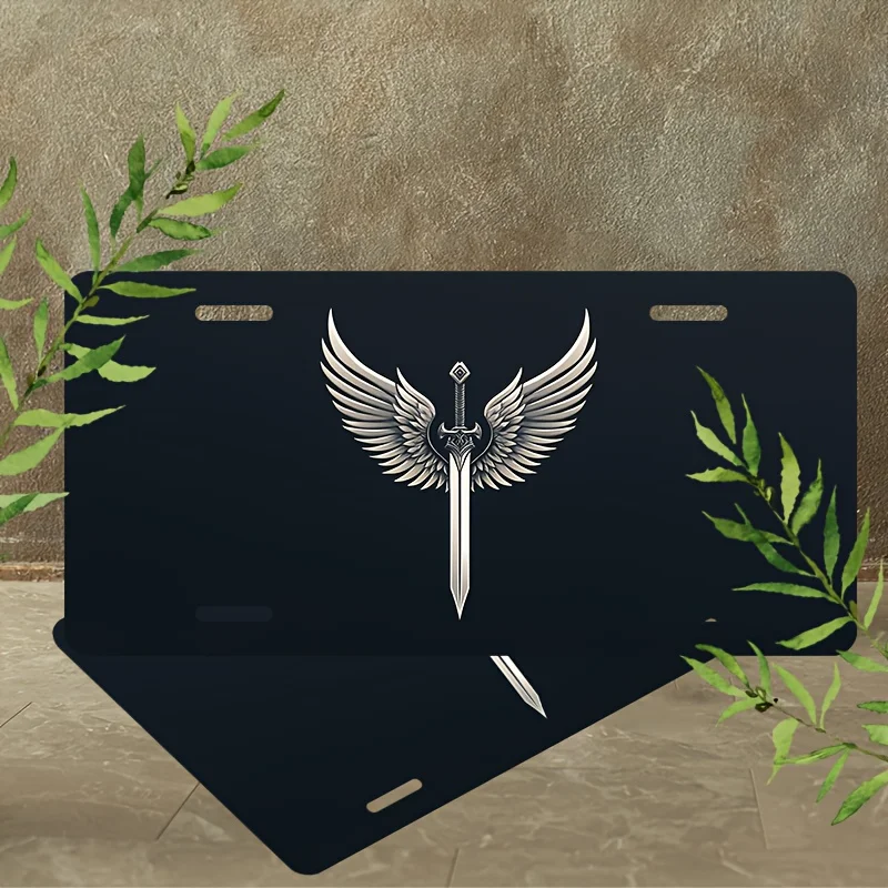 2D Flat, a Wing Sword Front License Plate Cover And Frame, Aluminum Alloy Decorative Waterproof License Plate - Suitable for Men