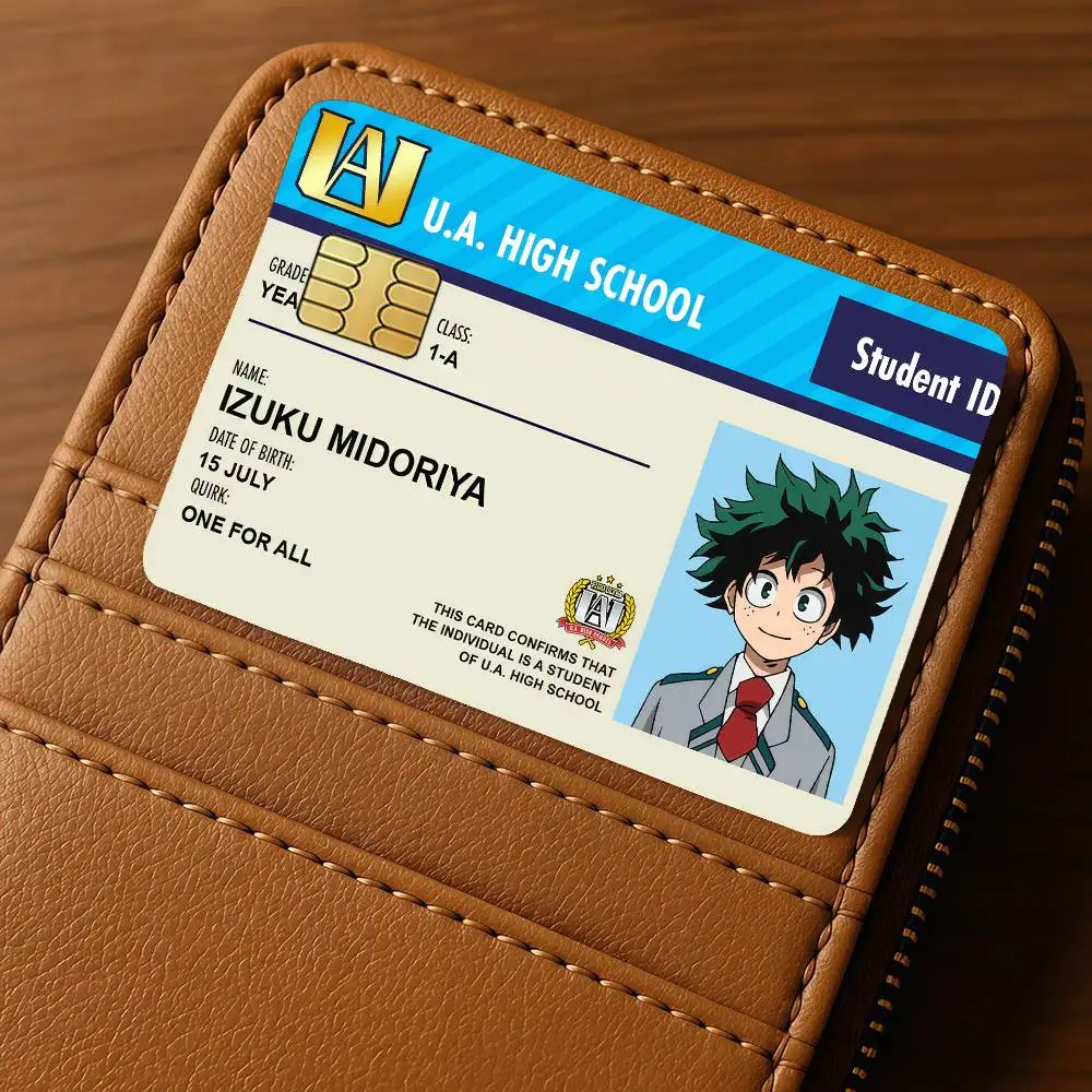 Cartão de crédito quadrinhos my hero a-academia para proteção decorativa de débito bancário 4 peças adesivos à prova d'água antiarranhões ônibus metrô libra