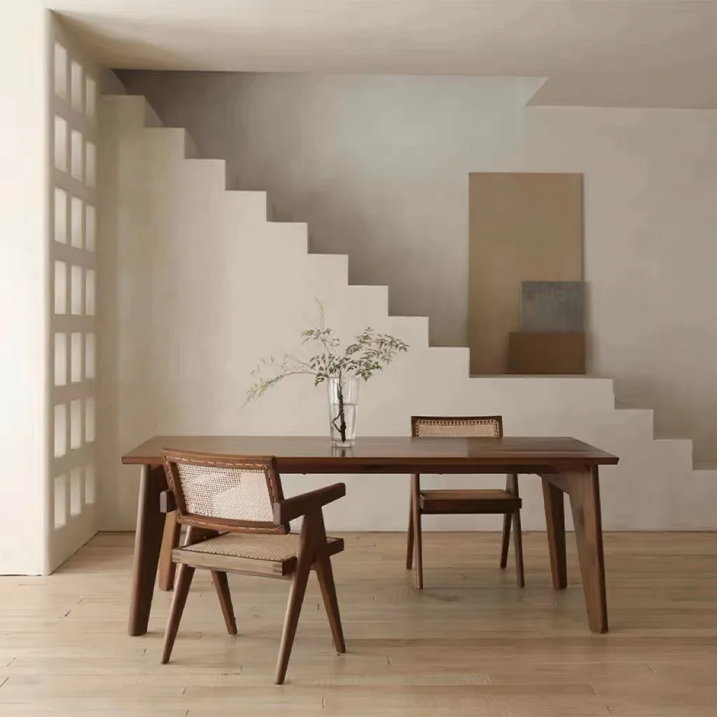 

Wabi Sandy Wind Simple Ash Wood Dining Table Japanese Retro Home Living Room Rectangle Solid Wood Creative Desk Desk