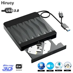 2-in-1 External Bluray Drives USB 3.0 Type-C BD DVD CD -/+RW Reader Writer Portable Burner for Laptop PC Windows Mac