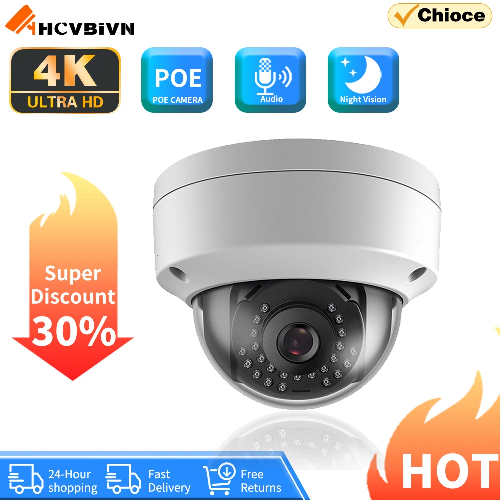 

8MP Human Detection Dome CCTV POE Camera Outdoor Metal Weatherproof Explosion-proof IR Cut Security Monitoring Camera 4K Cam