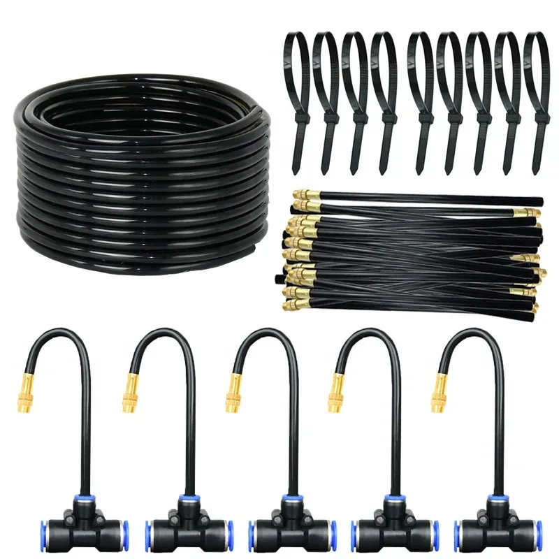 

10-20m water pipe, 10-50 universal atomizing cooling humidification nozzles 12mm straight push lock joint 9/12mm watering spray