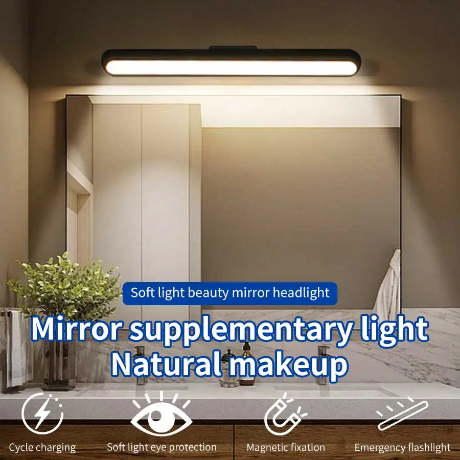 LED Magnetic Mirror Light Rechargeable Eye Protection Dimmable Hanging Touch Lights for Reading Makeup Selfie Wardrobe Bathroom