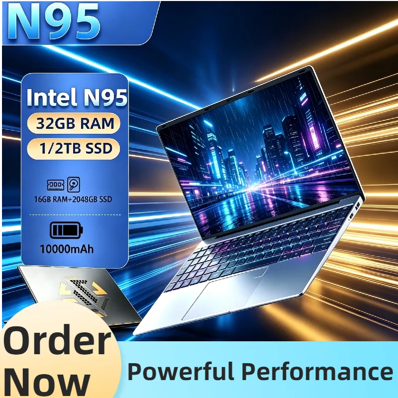 Portable Ultra Slim Business Notebook 15.6 Inch Intel Core N95 32GB RAM 2TB SSD Windows Laptop For Office & Gaming