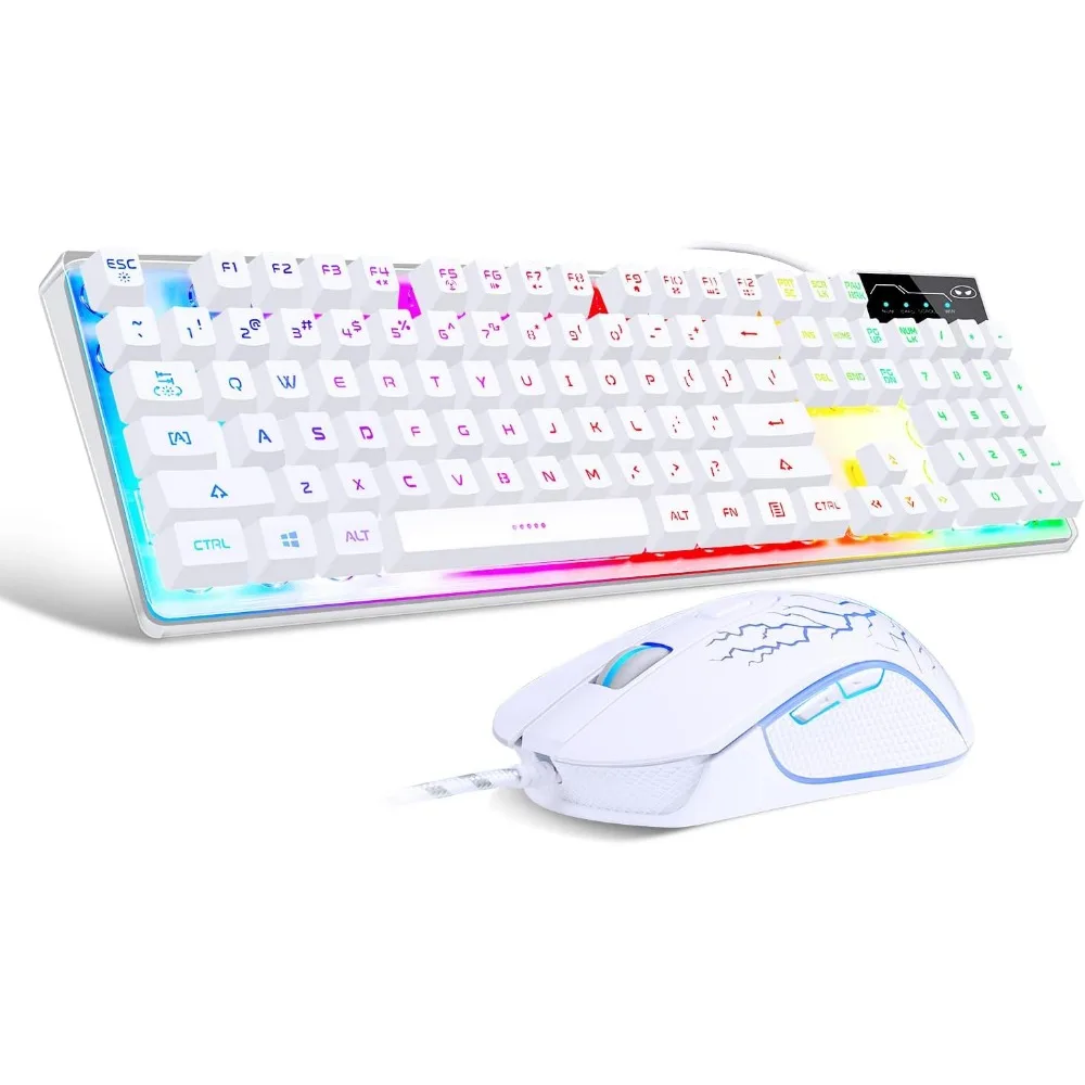 RGB Backlit Keyboard and Mouse Combo for PC/Laptop (104 Keys, White)