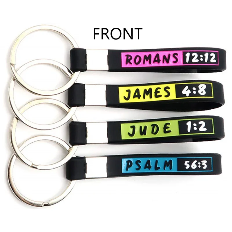 1pc/4pcs bible verse romans jude  james rubber bracelet silicone wristband key chain keyring