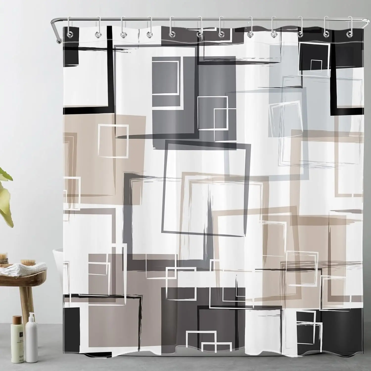 

Modern Geometric Shower Curtain Brown Black and White Abstract Geometric Shower Curtain for Bathroom Modern Minimalist Bath