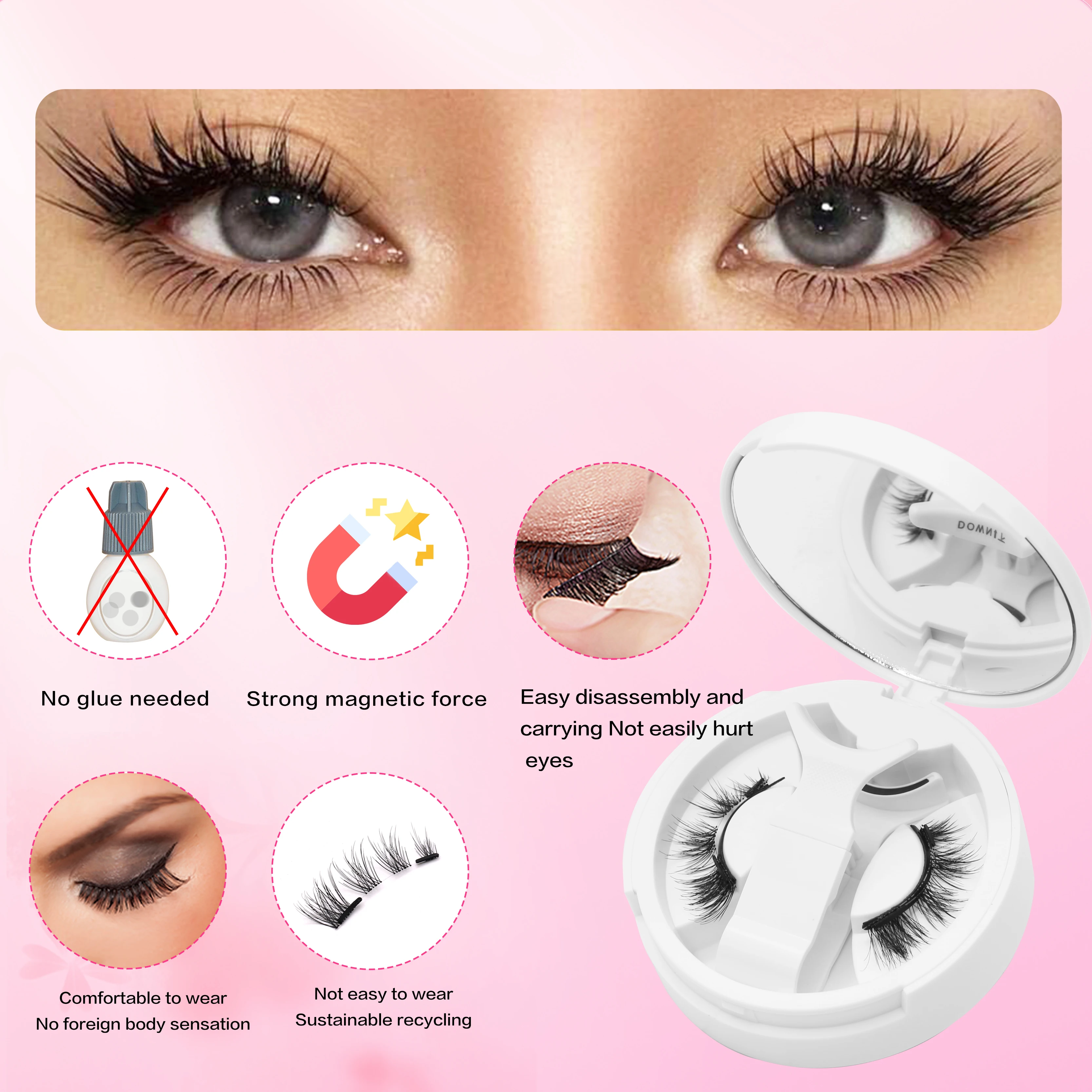 FindLove Fox Eye Lashes طقم رموش مغناطيسية لا حاجة إلى غراء رموش مع قضيب رموش صناعية طبيعية ناعمة سميكة خالية من الغراء