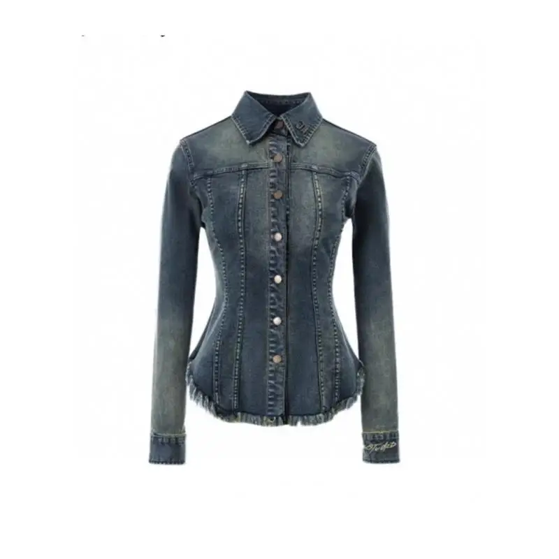 Women's Retro Denim irt Jaet Autumn Winter Outerwear Slim Fit Long Sve Pure Color Commute Sle No Brand Registered Tr...